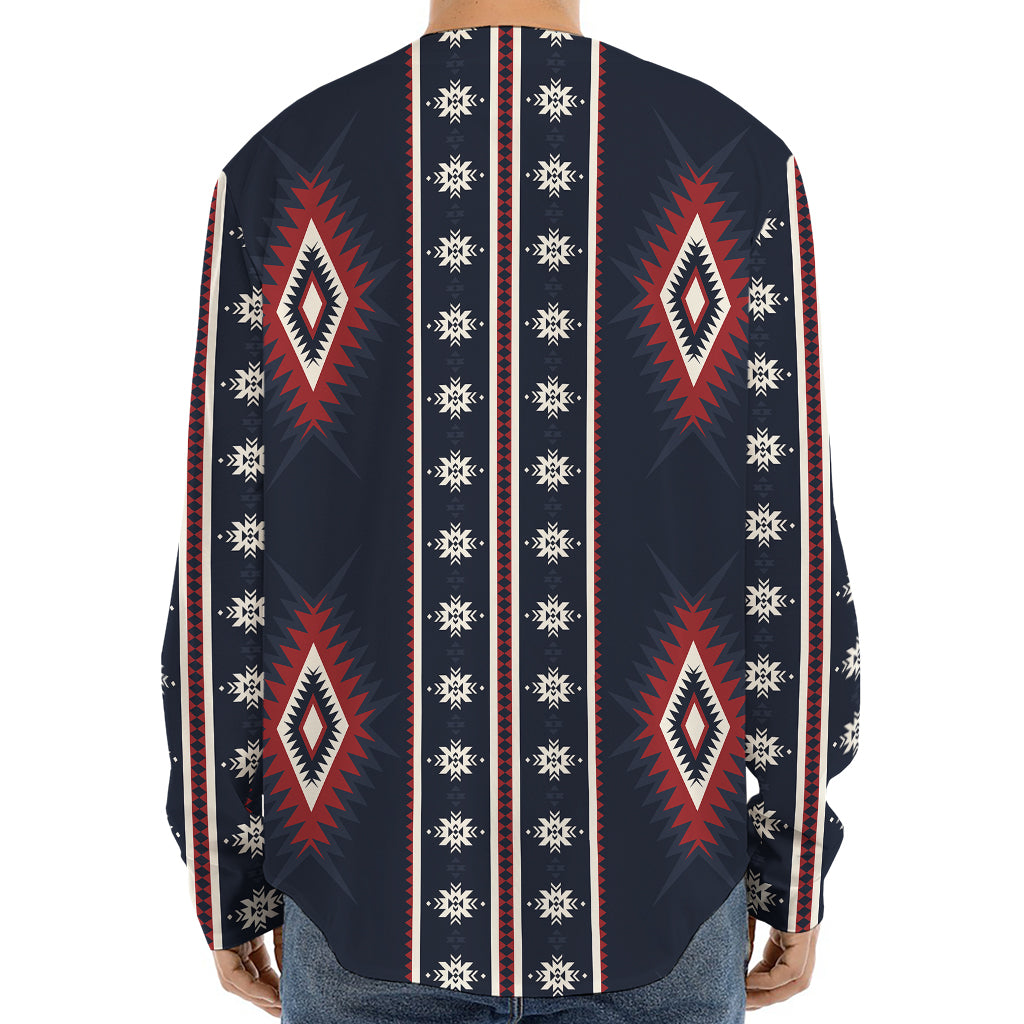 Native Tribal Navajo Pattern Print Long Sleeve Baseball Jersey
