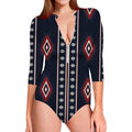 Native Tribal Navajo Pattern Print Long Sleeve Swimsuit