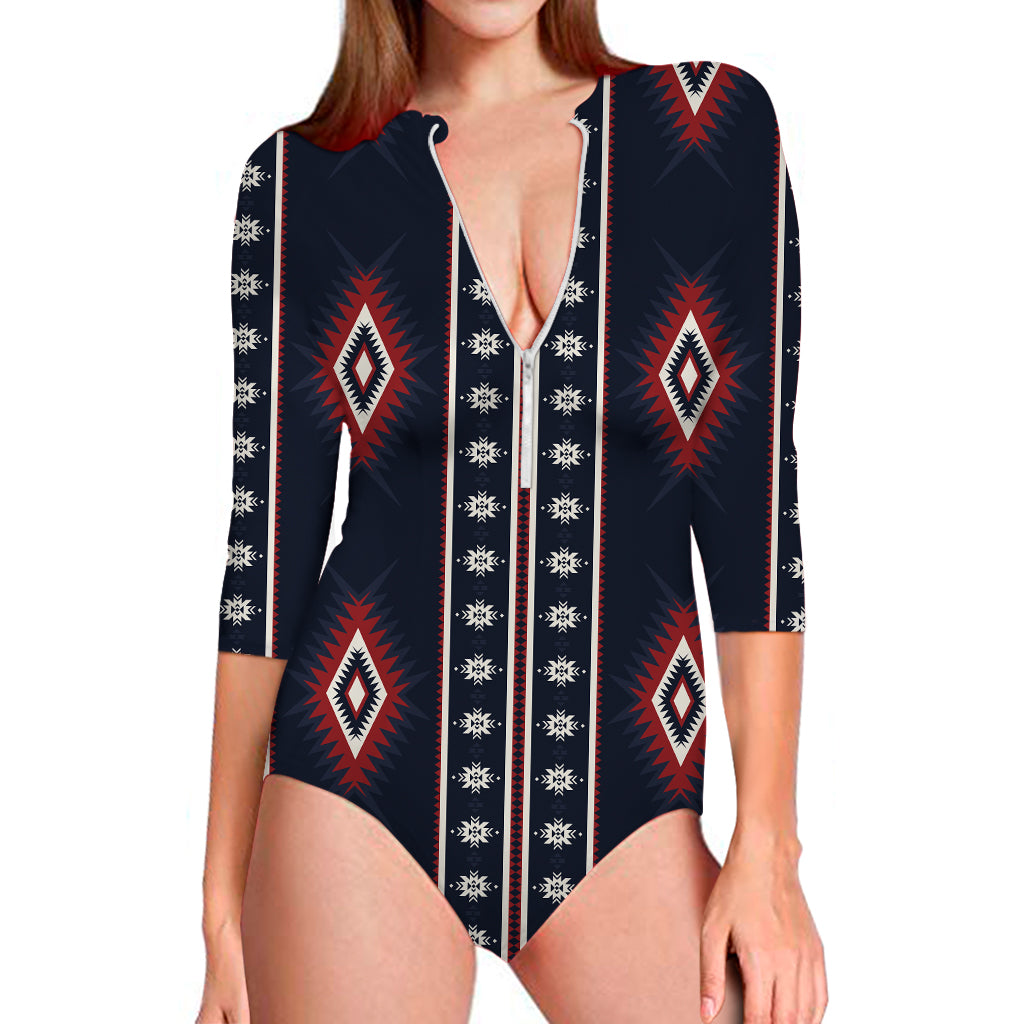 Native Tribal Navajo Pattern Print Long Sleeve Swimsuit