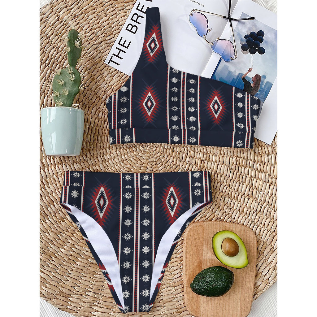 Native Tribal Navajo Pattern Print One Shoulder Bikini Top