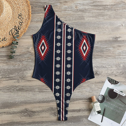 Native Tribal Navajo Pattern Print One Shoulder Bodysuit