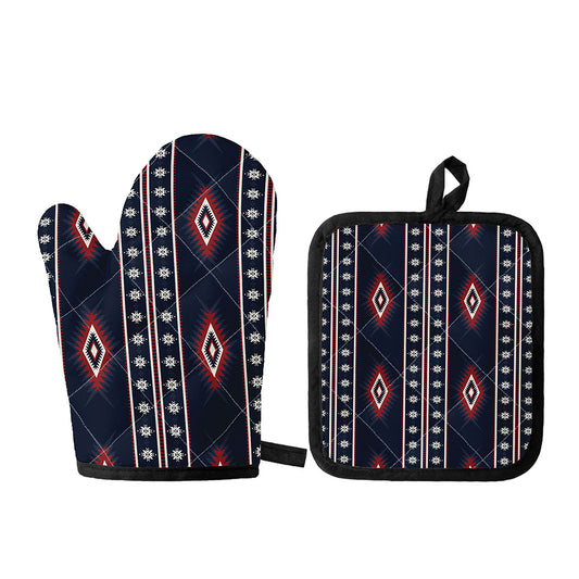 Native Tribal Navajo Pattern Print Oven Mitt And Pot Holder Set