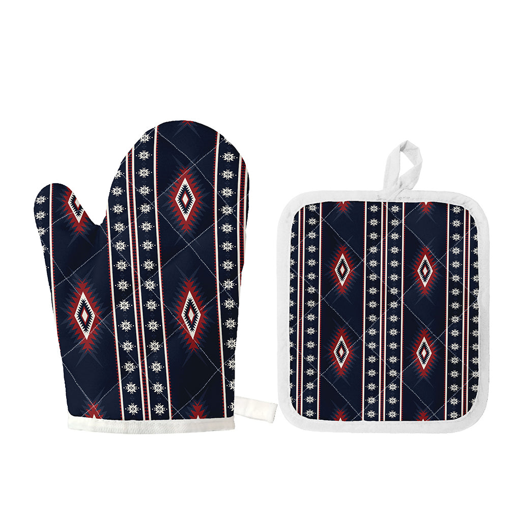 Native Tribal Navajo Pattern Print Oven Mitt And Pot Holder Set