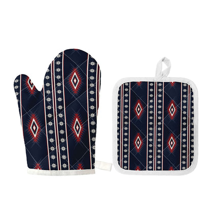 Native Tribal Navajo Pattern Print Oven Mitt And Pot Holder Set