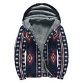 Native Tribal Navajo Pattern Print Sherpa Lined Zip Up Hoodie