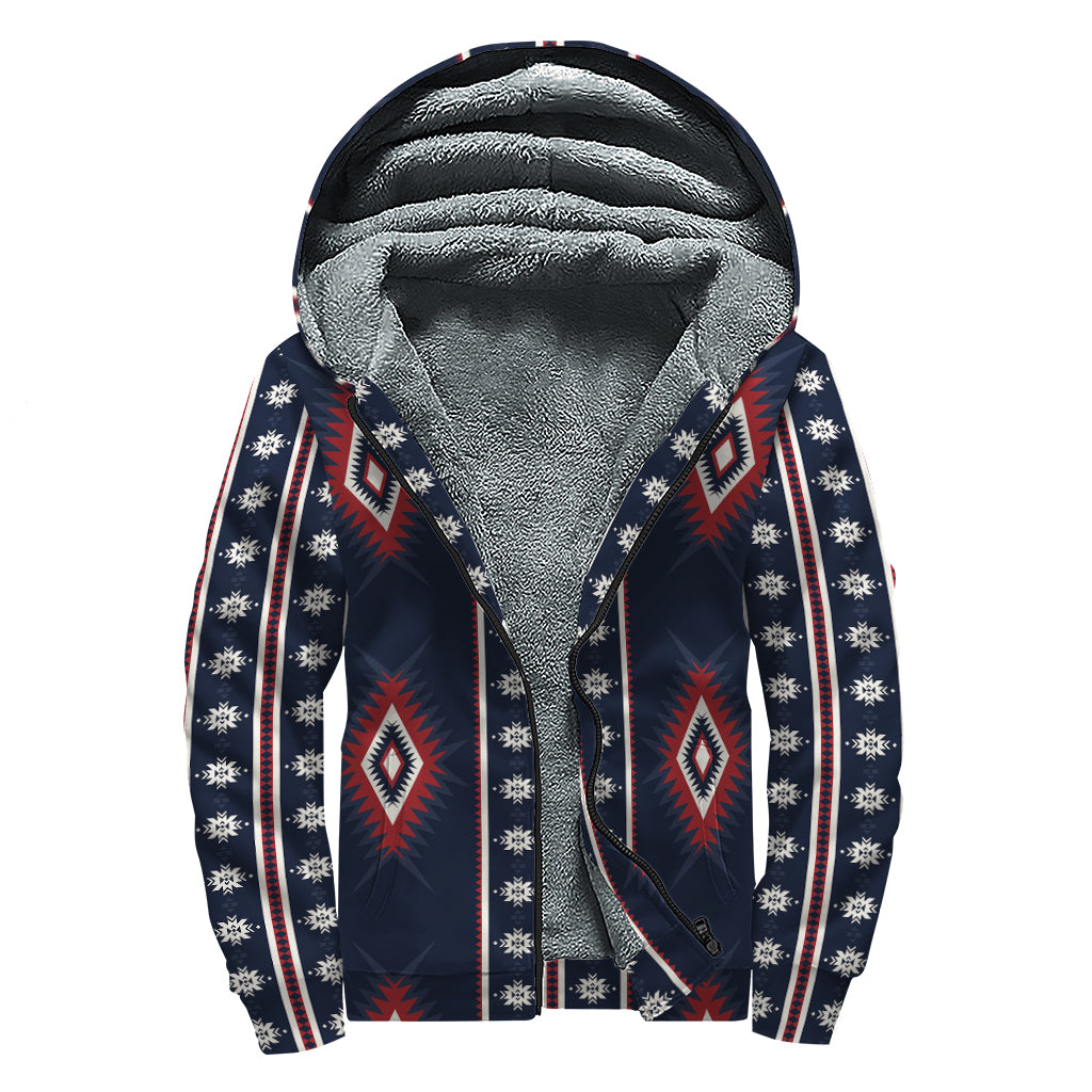 Native Tribal Navajo Pattern Print Sherpa Lined Zip Up Hoodie