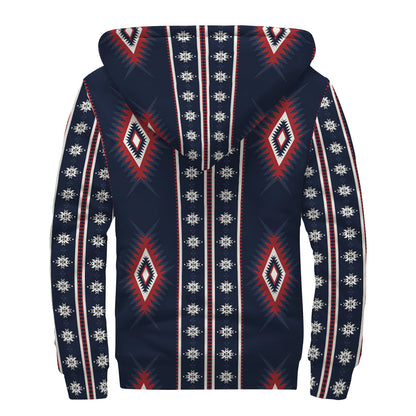 Native Tribal Navajo Pattern Print Sherpa Lined Zip Up Hoodie