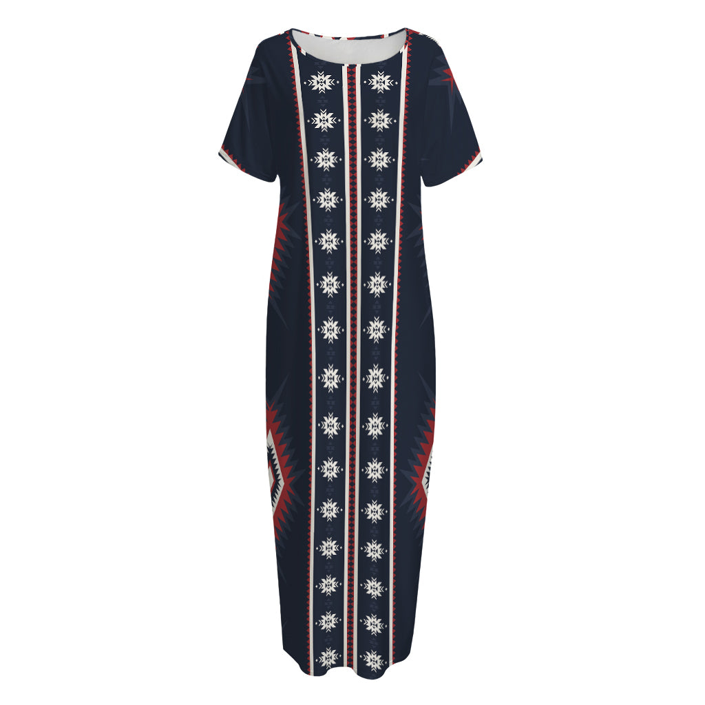 Native Tribal Navajo Pattern Print Short Sleeve Long Nightdress