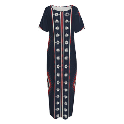 Native Tribal Navajo Pattern Print Short Sleeve Long Nightdress
