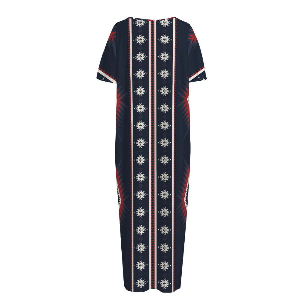 Native Tribal Navajo Pattern Print Short Sleeve Long Nightdress