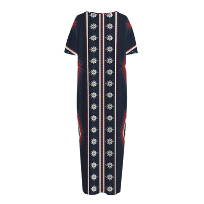 Native Tribal Navajo Pattern Print Short Sleeve Long Nightdress
