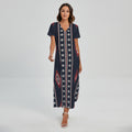 Native Tribal Navajo Pattern Print Short Sleeve Maxi Dress