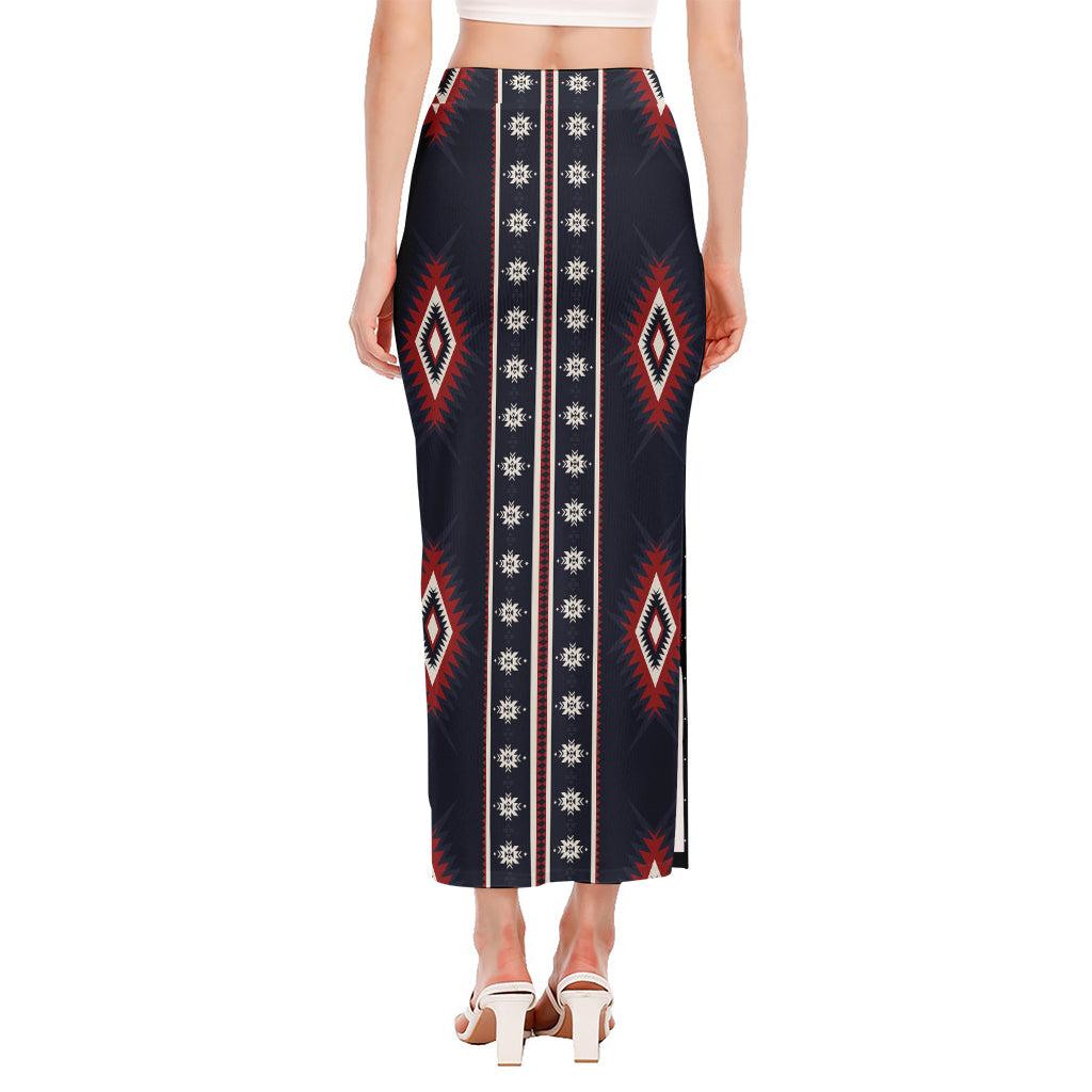 Native Tribal Navajo Pattern Print Side Slit Maxi Skirt