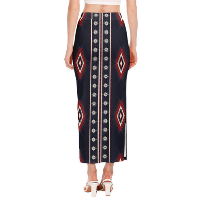 Native Tribal Navajo Pattern Print Side Slit Maxi Skirt