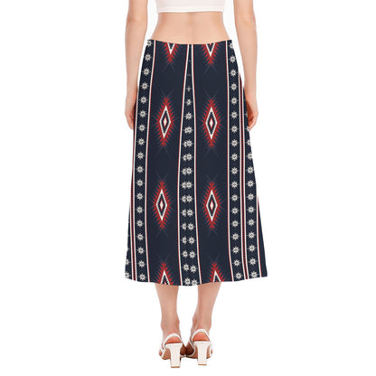 Native Tribal Navajo Pattern Print Side Slit Midi Skirt