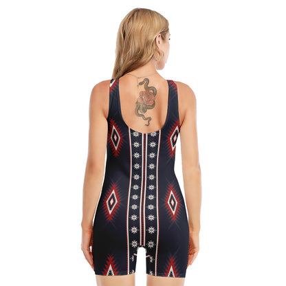 Native Tribal Navajo Pattern Print Sleeveless One Piece Swimsuit