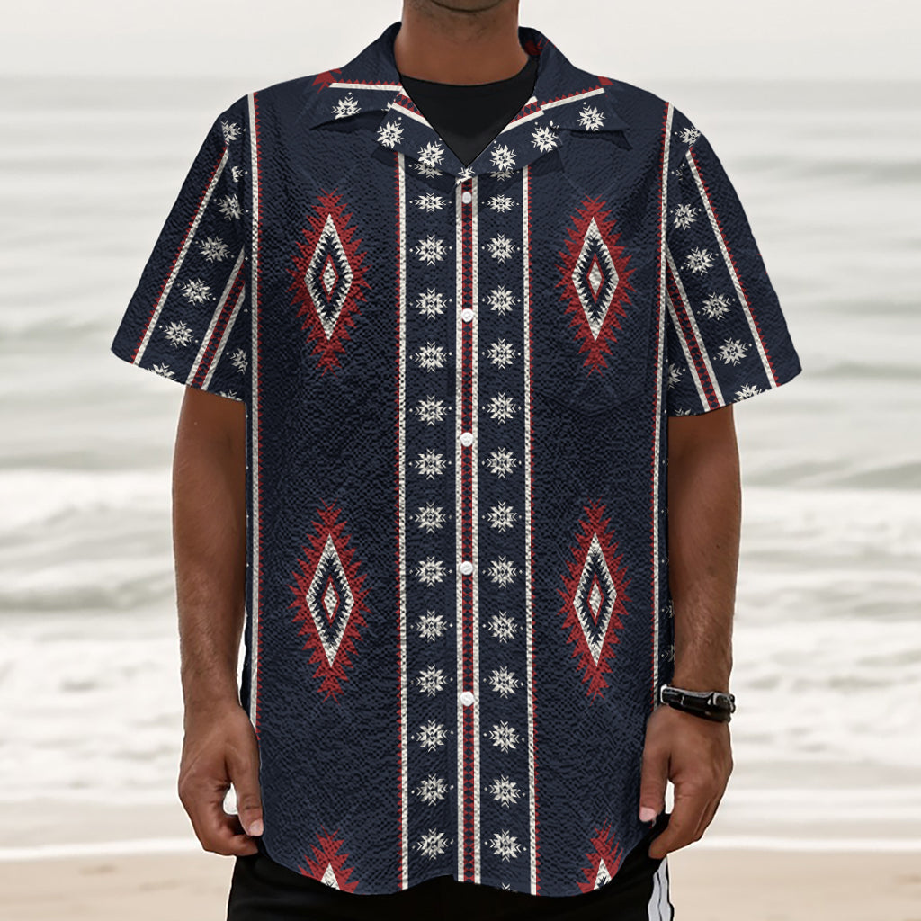 Native Tribal Navajo Pattern Print Textured Short Sleeve Shirt