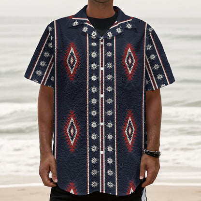 Native Tribal Navajo Pattern Print Textured Short Sleeve Shirt