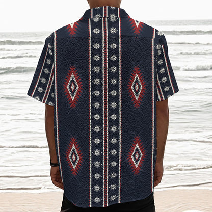 Native Tribal Navajo Pattern Print Textured Short Sleeve Shirt
