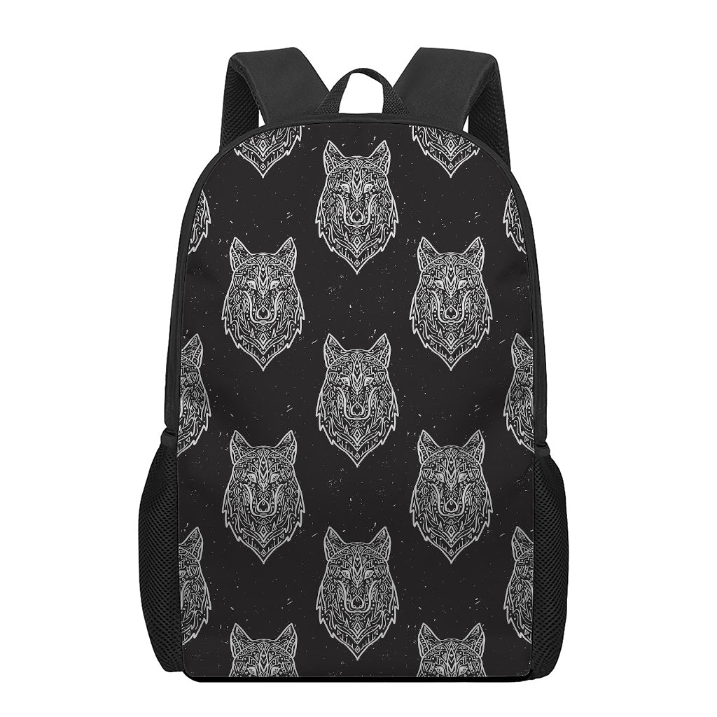Native Tribal Wolf Pattern Print 17 Inch Backpack