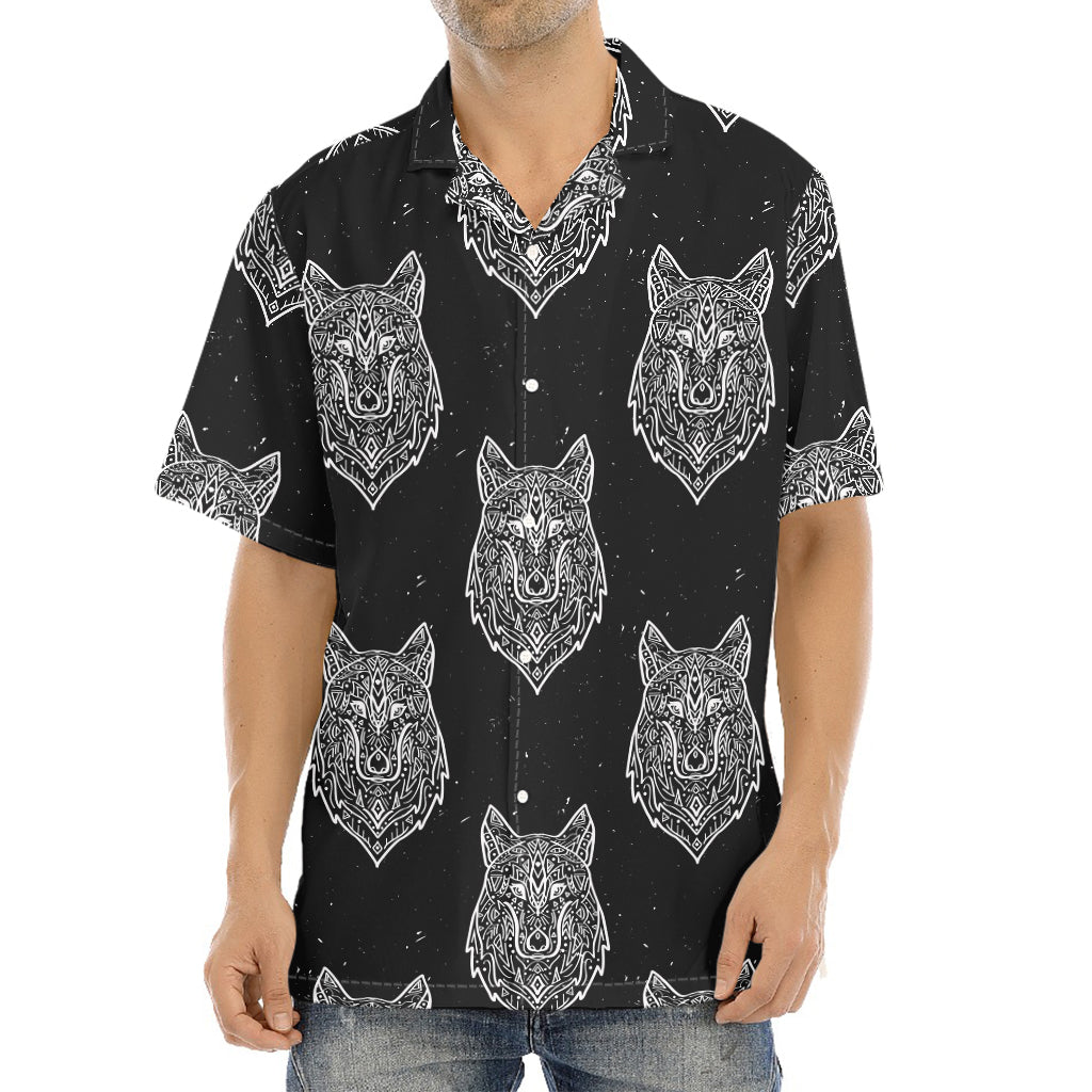 Native Tribal Wolf Pattern Print Aloha Shirt
