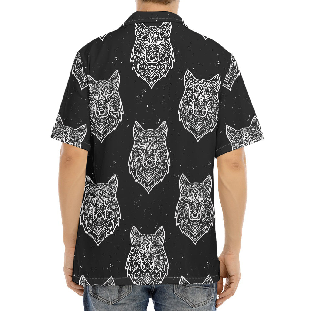 Native Tribal Wolf Pattern Print Aloha Shirt