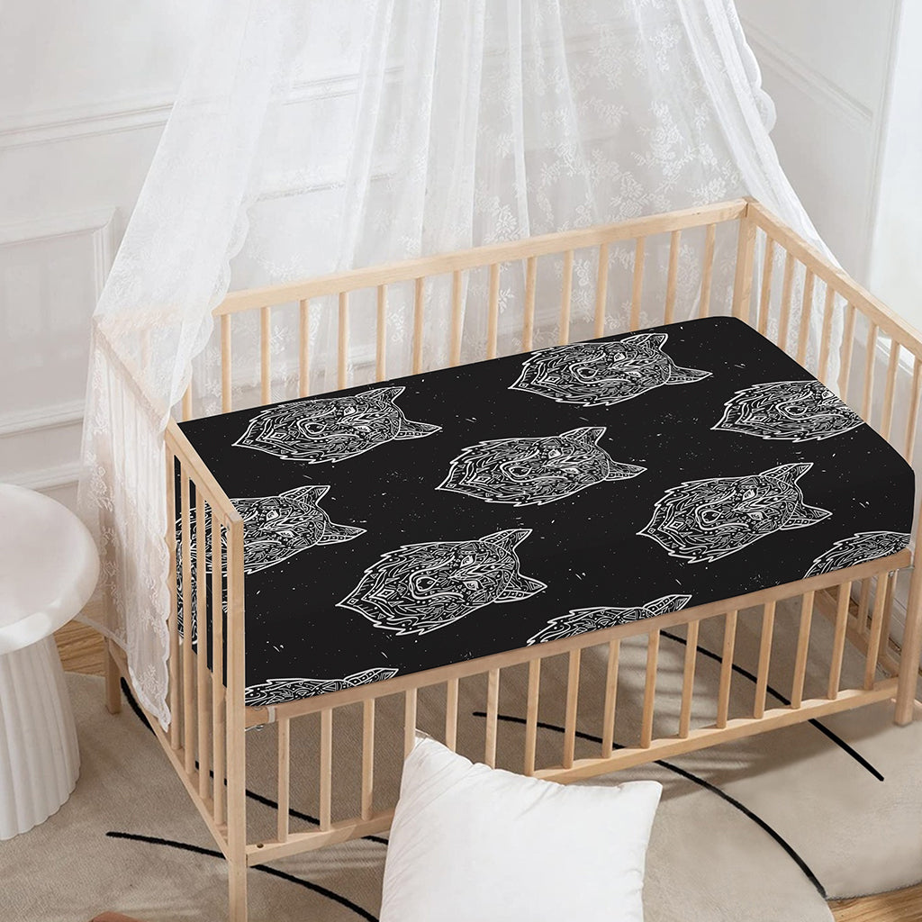 Native Tribal Wolf Pattern Print Baby Crib Sheet