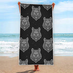 Native Tribal Wolf Pattern Print Beach Towel