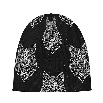 Native Tribal Wolf Pattern Print Beanie