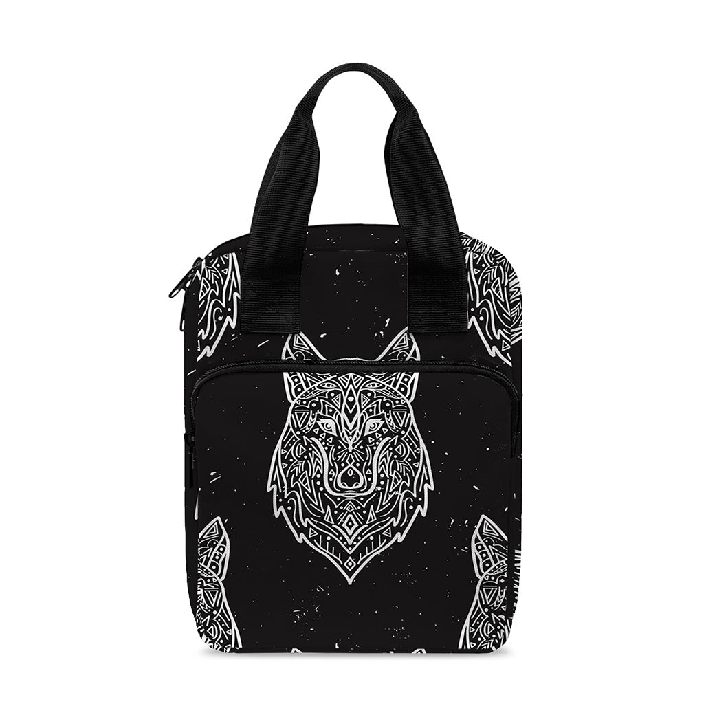 Native Tribal Wolf Pattern Print Bible Tote Bag