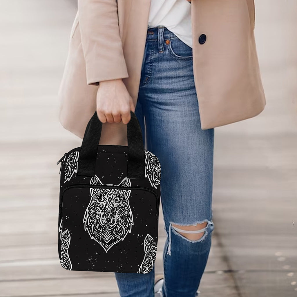Native Tribal Wolf Pattern Print Bible Tote Bag