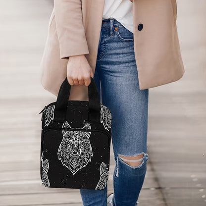 Native Tribal Wolf Pattern Print Bible Tote Bag