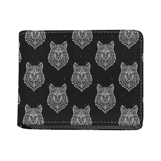 Native Tribal Wolf Pattern Print Bifold Wallet