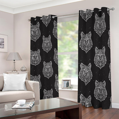Native Tribal Wolf Pattern Print Blackout Grommet Curtains