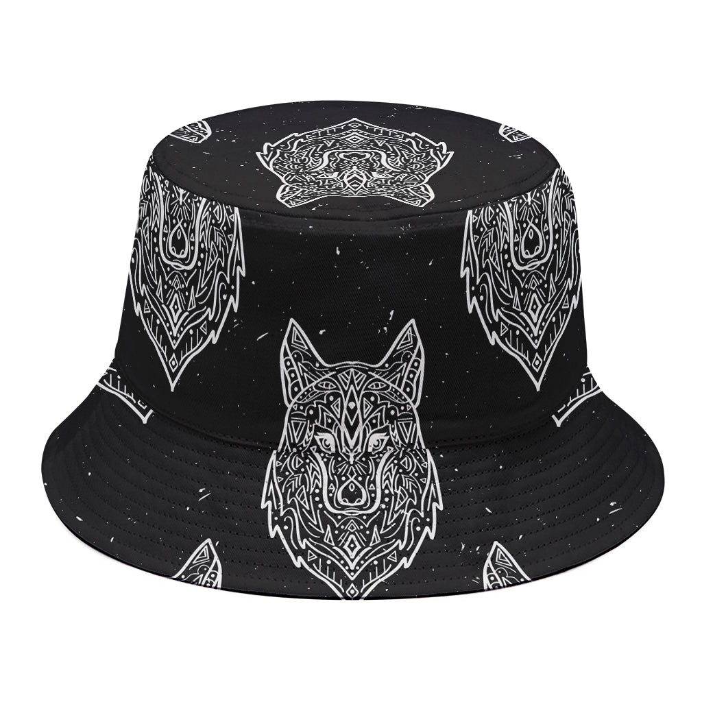 Native Tribal Wolf Pattern Print Bucket Hat