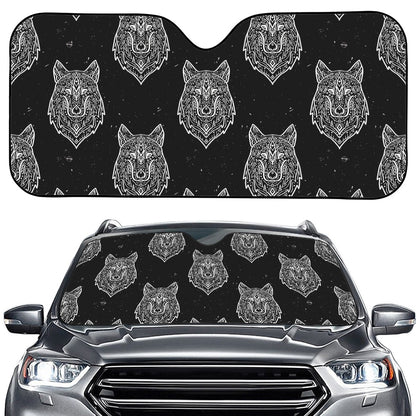 Native Tribal Wolf Pattern Print Car Windshield Sun Shade