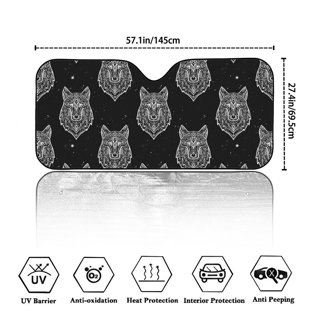 Native Tribal Wolf Pattern Print Car Windshield Sun Shade