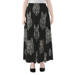 Native Tribal Wolf Pattern Print Chiffon Maxi Skirt
