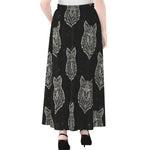 Native Tribal Wolf Pattern Print Chiffon Maxi Skirt