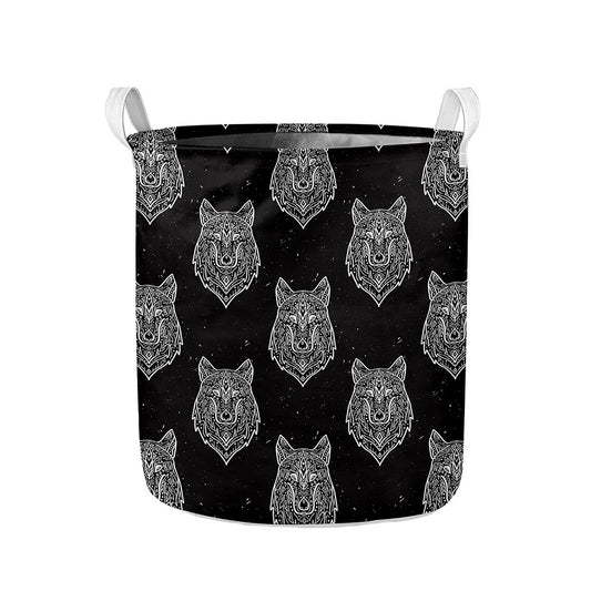 Native Tribal Wolf Pattern Print Collapsible Laundry Basket