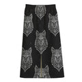 Native Tribal Wolf Pattern Print Cotton Front Slit Maxi Skirt