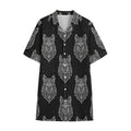 Native Tribal Wolf Pattern Print Cotton Hawaiian Shirt