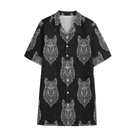 Native Tribal Wolf Pattern Print Cotton Hawaiian Shirt