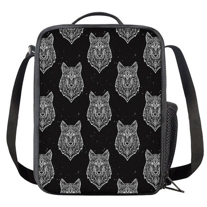 Native Tribal Wolf Pattern Print Crossbody Lunch Bag