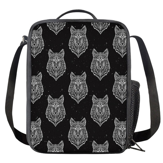 Native Tribal Wolf Pattern Print Crossbody Lunch Bag