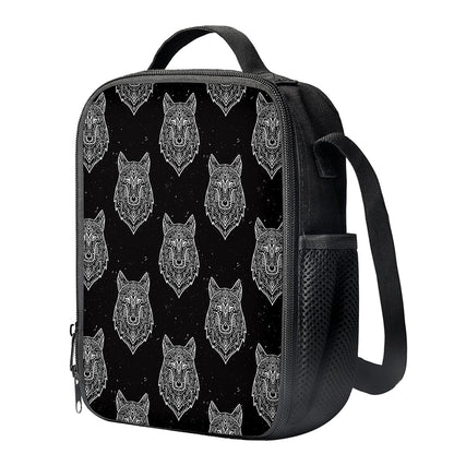 Native Tribal Wolf Pattern Print Crossbody Lunch Bag