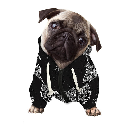 Native Tribal Wolf Pattern Print Dog Zip Up Hoodie