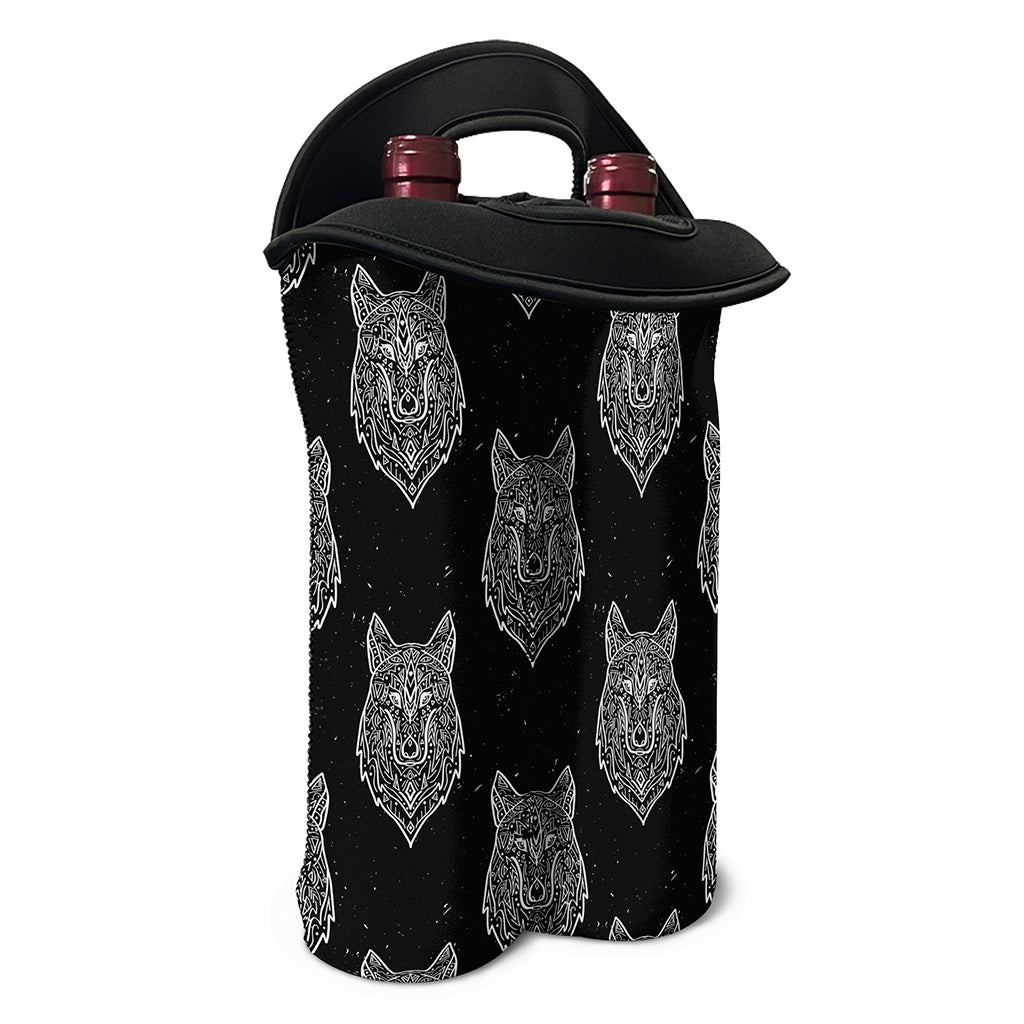 Native Tribal Wolf Pattern Print Double Neoprene Wine Tote
