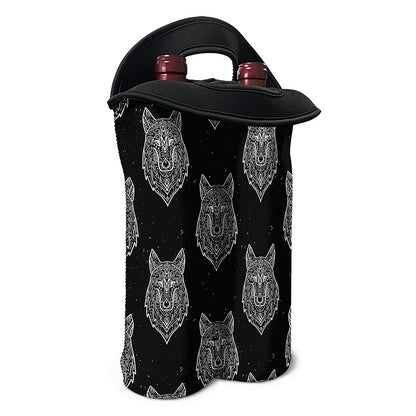 Native Tribal Wolf Pattern Print Double Neoprene Wine Tote