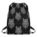 Native Tribal Wolf Pattern Print Drawstring Backpack